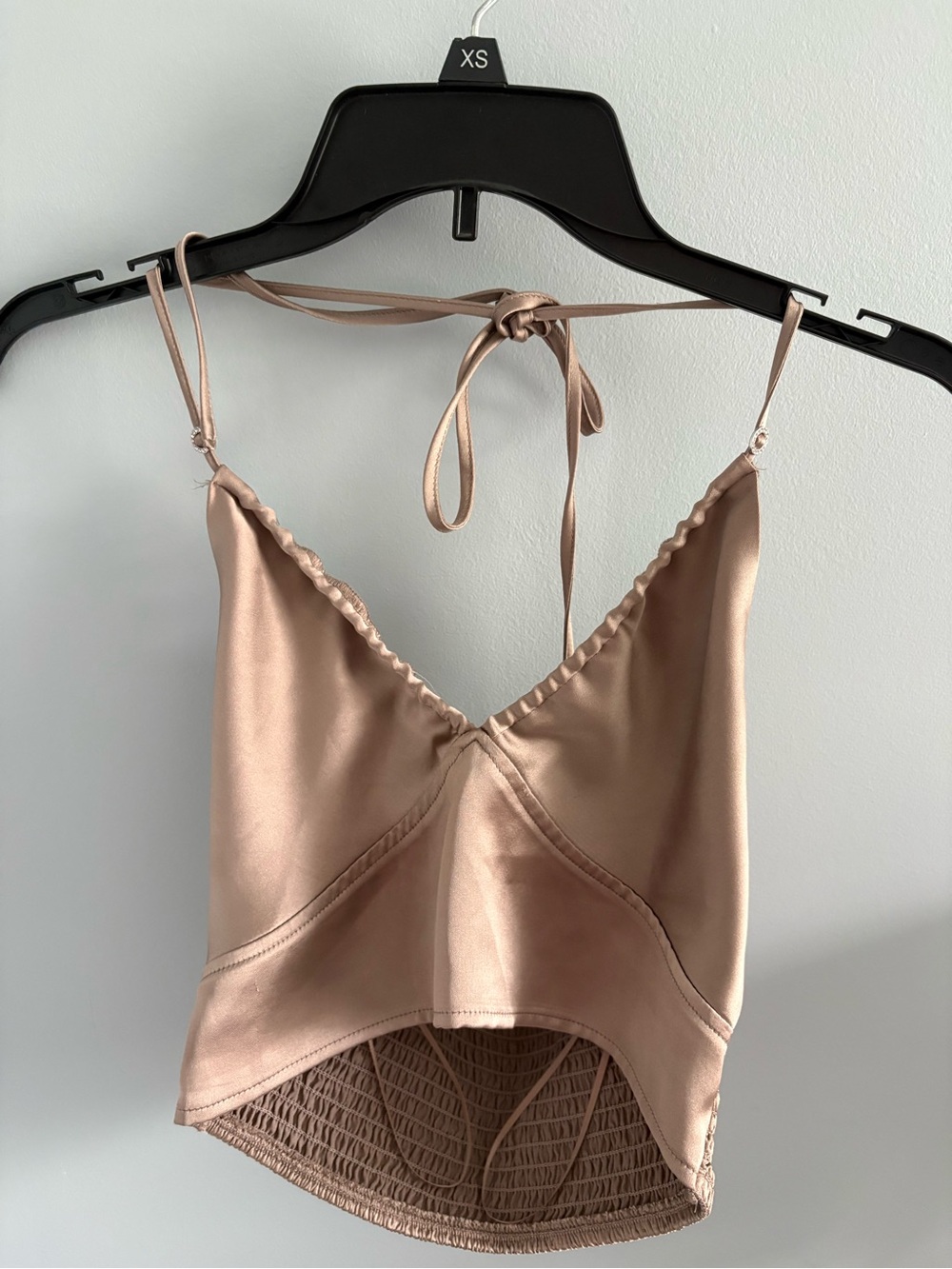 Garage Nude Satin Halter Crop Top